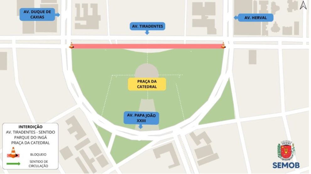 Avenida Tiradentes tem interdição parcial; veja o mapa