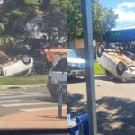 Carro perde controle e capota em batida envolvendo 4 veículos; vídeo mostra o acidente