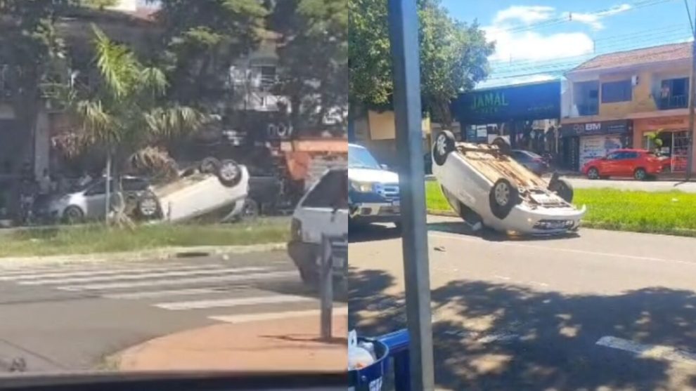 Carro perde controle e capota em batida envolvendo 4 veículos; vídeo mostra o acidente