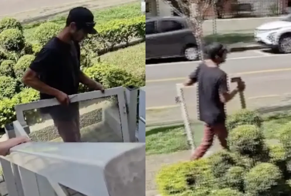 Ladrão "tranquilo" rouba portão e sai numa boa em Curitiba