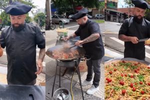 Personal chef que 'cozinha na rua' viraliza ao preparar macarronada em esquina movimentada de Maringá; vídeo
