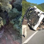 Caminhão cai 80 metros em acidente na BR-277 e passageira morre ejetada no PR