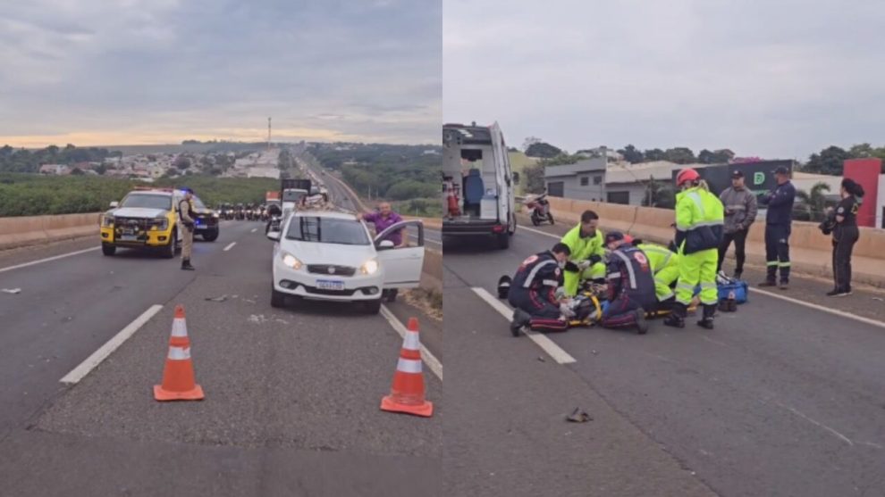 Motociclista é socorrido em estado grave após acidente no Contorno Norte de Maringá