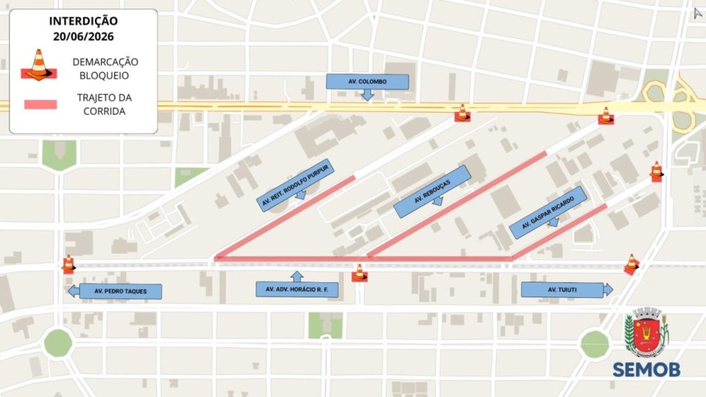 Vias da região central de Maringá serão interditadas neste sábado, 20, para realização de corrida de rua