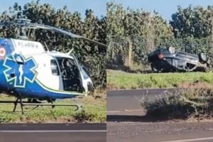 Capotamento na PR-317 deixa duas pessoas feridas e mobiliza resgate aéreo; vídeo
