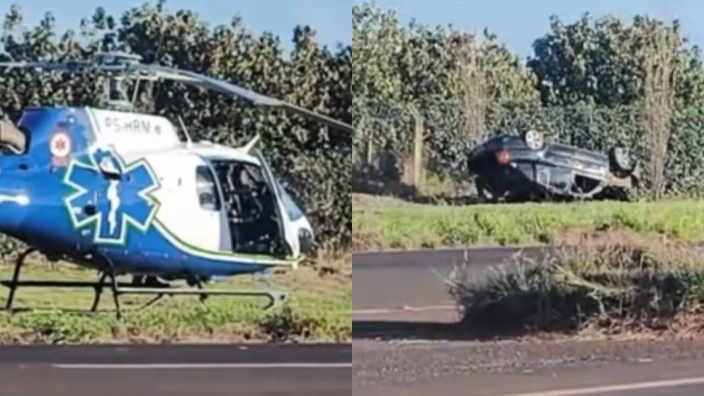 Capotamento na PR-317 deixa duas pessoas feridas e mobiliza resgate aéreo; vídeo