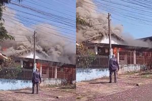 Incêndio destrói casa em Maringá; vídeo mostra imóvel completamente tomado pelas chamas