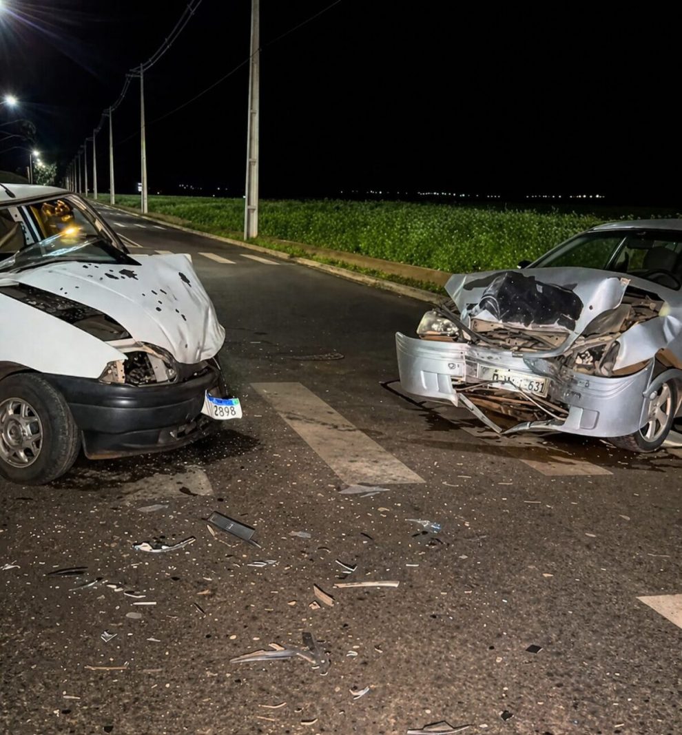 Motorista sofre fratura grave após colisão frontal entre dois carros em Paiçandu