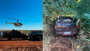 Vídeo: helicóptero da PM persegue carro e apreende quase meia tonelada de maconha na região