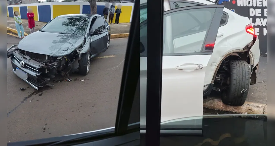 carro voa sobre faixa elevada e colide contra BMW no Paraná